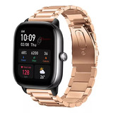 Pulseira De Aço Inoxidavel Para Amazfit Gts 4 Gts 3 Gts 2 Gts 1 Gts4 Mini Gts2 Mini Bip U Bip S Bip 3 Bip Lite Gtr Mini Gtr 42mm - Cor Gold Rose 