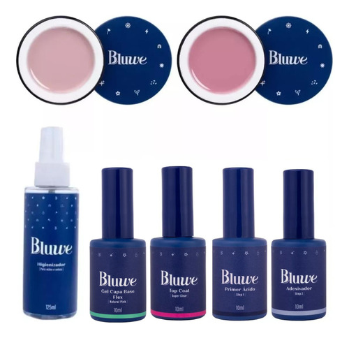 Kit Bluwe Completo 2 Gel 30g +  Gel Base 10ml + Preparadores