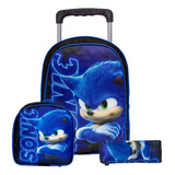 Mochila Infantil Sonic Reforçada De Rodinhas Juvenil Tam G