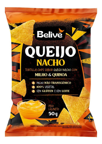 Chips Tortilla Belive Queijo Nacho 50g - Sem Glúten