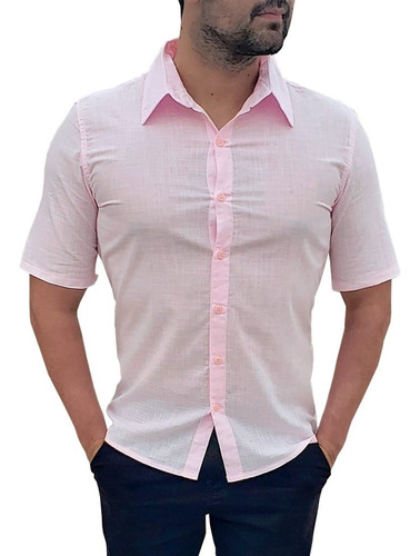 Camisa Masculina Manga Curta Branco Flame Linho Casual Verão