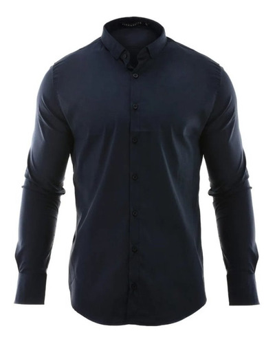 Camisa Lisa Hombre Mockba By  Farenheite Azul