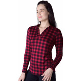 Blusa Camisa Larga Bluson Cuadros Rojos Con Negro Moda Rock 