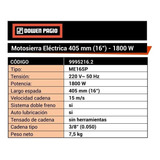 Motosierra Eléctrica 1800 W 405 Mm Dowen Pagio 9995216.2 Color Naranja