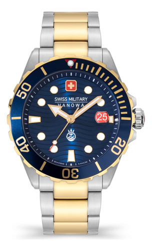 Reloj Swiss Military Smwgh2200360 Para Hombre Cristal Zafiro Color De La Malla Plateado/dorado Color Del Bisel Gris/rojo Color Del Fondo Azul