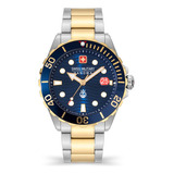 Reloj Swiss Military Smwgh2200360 Para Hombre Cristal Zafiro Color De La Malla Plateado/dorado Color Del Bisel Gris/rojo Color Del Fondo Azul