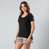 Set De Pijama Top Mangas + Short Mujer Flores 33323-2