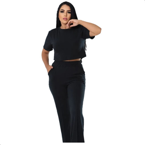 Conjunto De Calça E Blusa Manga Curta Moda Blogueira Brás