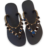 Chinelo Preto Sandalia Havaianas Decorado Com Pedras De Luxo