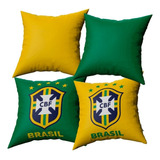 Kit 04 Capa De Almofada 40x40cm Decorativa Copa Brasil Seleção Cbf