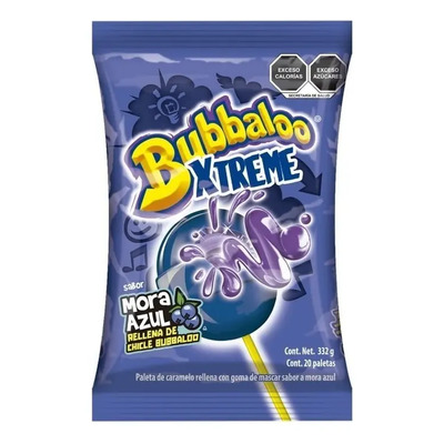 Bubbaloo Xtreme paletas mora azul relleno de chicle 20 unidades 332g | MercadoLibre