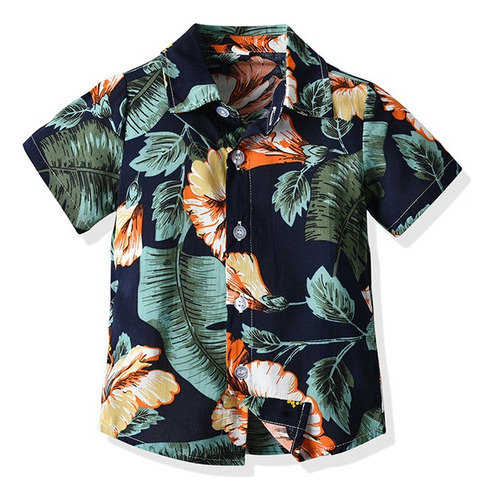 Camisa Manga Corta Flore Hawaiana Para Padre Y Bebé-2pieza E