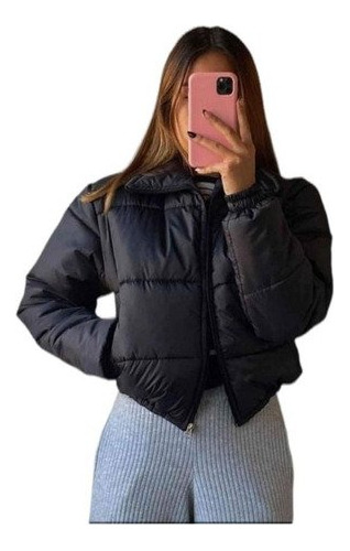 Campera Puffer Inflada Dama Con Cuello Alto Y Bolsillos