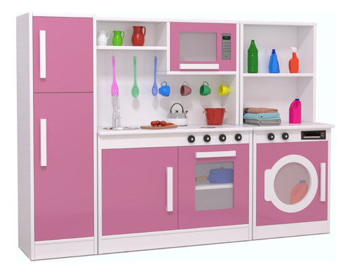 Kit Cozinha Infantil Com Geladeira + Máquina De Lavar Mdf