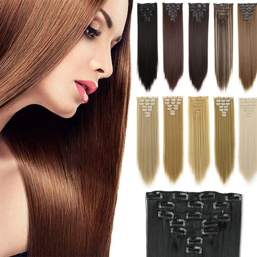 Extensiones Cabello Clip Cortinas Rectas Largas 7 Piezas