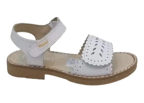 Sandalia Marcel Cuero Blanca Brillo Dorado Beige Velcro Goma