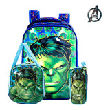 Kit Mochila Infantil Escolar De Costas 3d Hulk