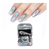 Polvo Holografico Plata Decoracion Uñas Nail Art + Aplicador