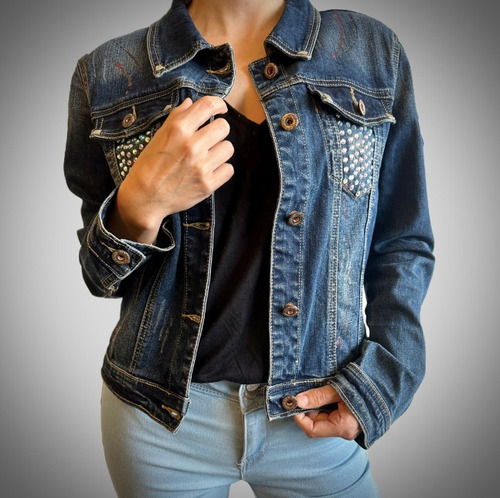 Chaqueta De Jeans Mezclilla Tachas Exclusiva Marca Fadic&co Sku001 Talla S (revisar Imágenes)