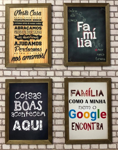 Kit 4 Quadros 46x34 Frases Para Família, Amor, Amizade.