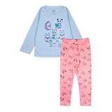 Conjunto Infantil Feminino Meia Estação Animais Azul 728 - L