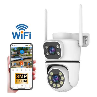 4K Cámara Vigilancia Exterior 360° Ptz Wifi 8mp Full Hd Alarma Cámara De Seguridad Wifi Ip66 Exterior Con Doble Lente Doble Pantalla Seguimiento Automático Con Visión Nocturna Audio bidireccional | Envío gratis