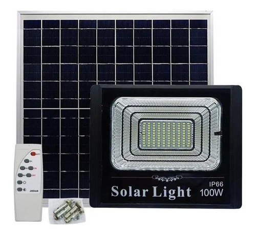 Refletor Led Holofote 100w Placa Solar Ip66 Controle Remoto