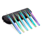 6 Pinzas De Precisión Para Extensiones De Pestañas Con 1 . Color Color Del Arco Iris
