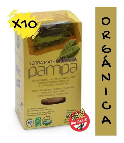 Yerba Orgánica Mate Pampa 500gr. Certificada Pack X 10 Tigre