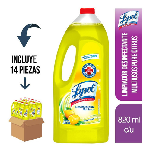 14 Lysol Limpiador Desinfectante Multiusos Pure Citrus 820ml