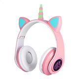 Audífonos Bluetooth Unicornio Luz Rgb Diseño Kawaii Rosas