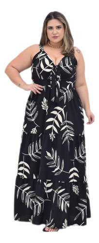 Vestido Longo De Alça Florido Plus Size Verão 2024