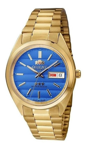 Relógio Masculino Orient 3 Estrelas Automático Dourado Azul