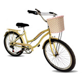 Bicicleta Feminina Aro 24 Com Cestinha Tipo Vime Retrô 6v