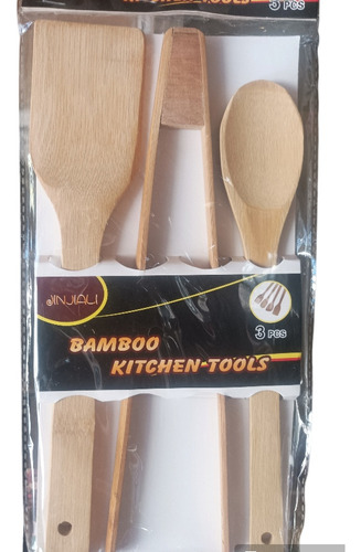 Set De Utensilios De Bambu Espatulas Cuchara Pinzas Cocina