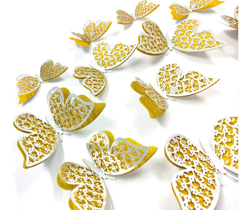 Mariposas Decorativas 3d Papel Pared Plateado Dorado