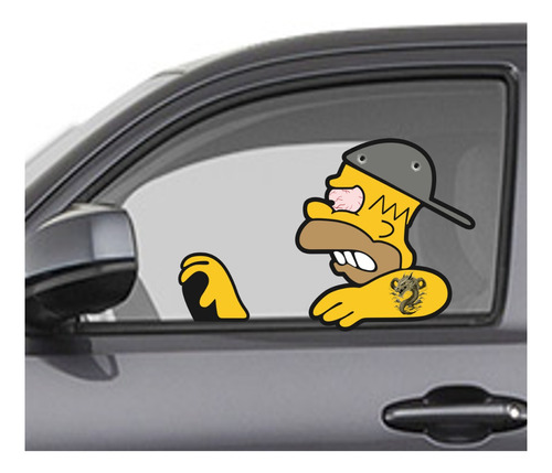 Sticker Calcas Homero Con Tatuaje Conduciendo Auto Cristal D