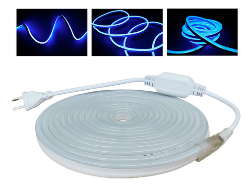 Mangueira Led Neon Azul 30m 8mm X 16mm + Cabo De Alimentação