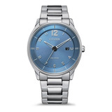 Reloj Citizen Bm7400-71l Eco Drive Original Time Square Color De La Correa Plateado Color Del Bisel Plateado Color Del Fondo Azul