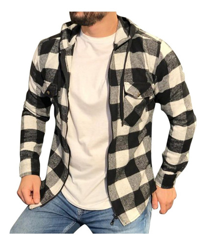 Camisa A Cuadros Con Capucha For Hombre De Manga Larga