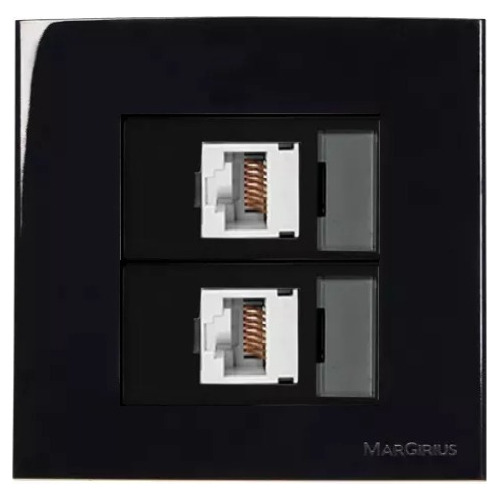 Kit 2 Un Tomada Dupla Móvel Margirius Sleek Preta C/ 2 Rj45