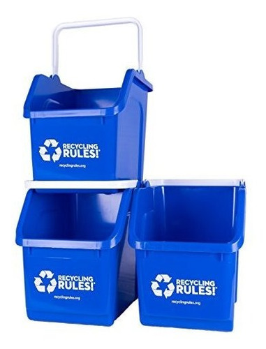 Paquete De 3 Recipientes De Contenedor De Reciclaje Azul Api