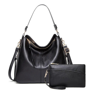2 Piezas Set Bolsas de Mujer Bolso de Mano Bolsa de Hombro para Mujer + Cartera Bolso Grande de PU Cuero Bolsa Hobo Mujer Bolso Tote para Trabajo Viaje Fiesta - Negro | Envío gratis