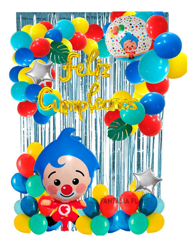 Globos De Plim Plim Payaso Cortina Kit 60 Pzs Fiesta 