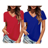 Playeras 2 Pzs Casual De Color Sólido Mujeres Moda Casual