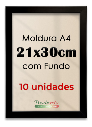 Kit 10 Molduras A4 21x30cm Com Fundo Para Quadros Decorativo Cor Preto