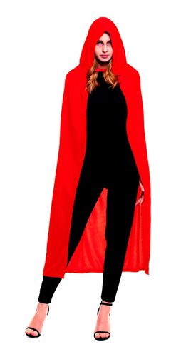 Capa Capucha Disfraz Halloween 140 Cm Mujer Roja /  Negra  