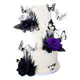 Cake Topper Para Pastel Diseño Mariposa Con Flores Violetas