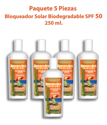 Mayoreo 5 Piezas Bloqueador Solar Biodegradable Spf 50 250ml