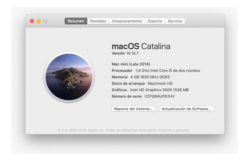 Mac Mini Late 2014 1.4ghz 4gb 512hd